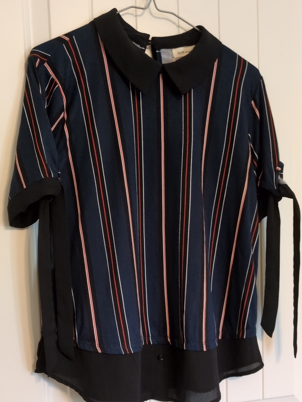 Faith and Joy Black Collar Top with Striped Inner Lining